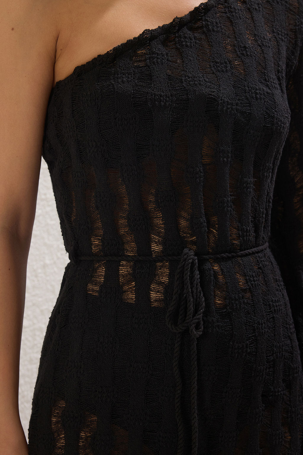 TRENDYOLMILLA Bej Kusakl? Vucuda Oturan Triko Gorunumlu Tek Omuz Plaj Elbisesi TBESS24EL00025 фото 12