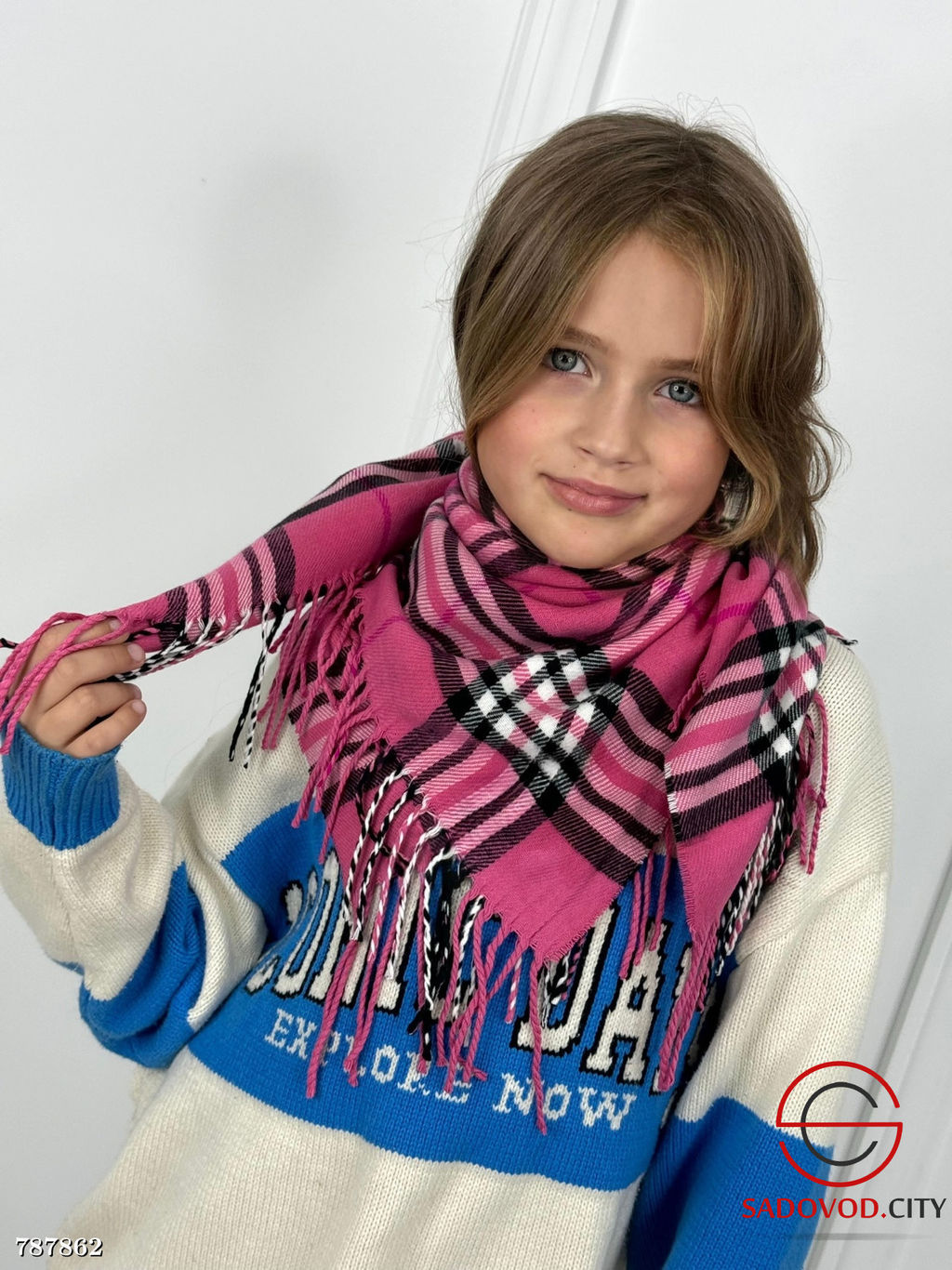 Детский платок теплый в клетку