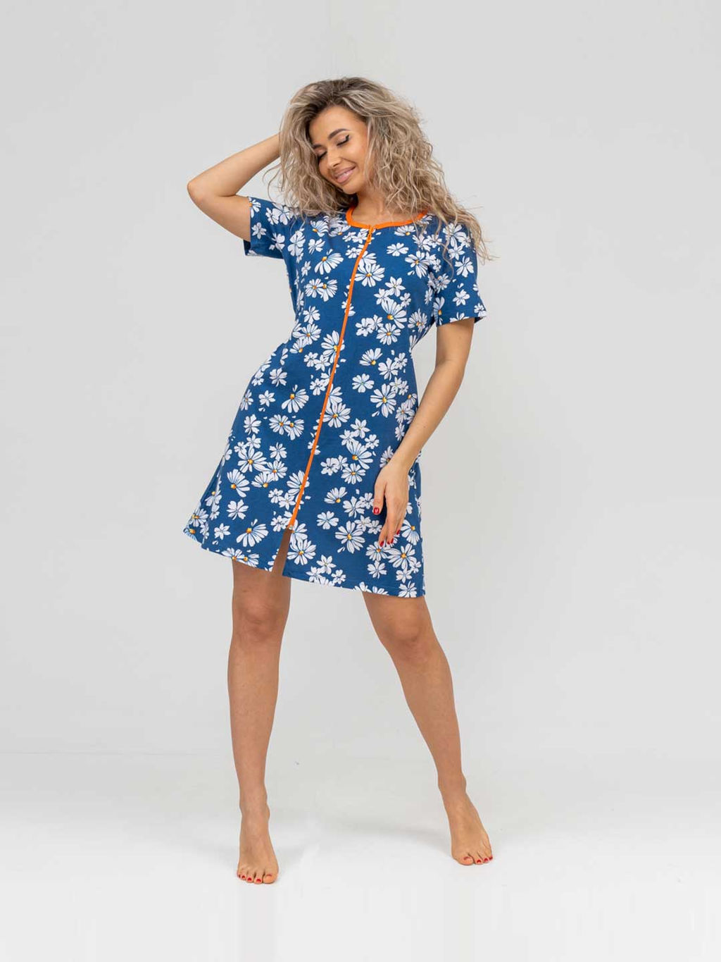 Халат женский, цвет синий белый