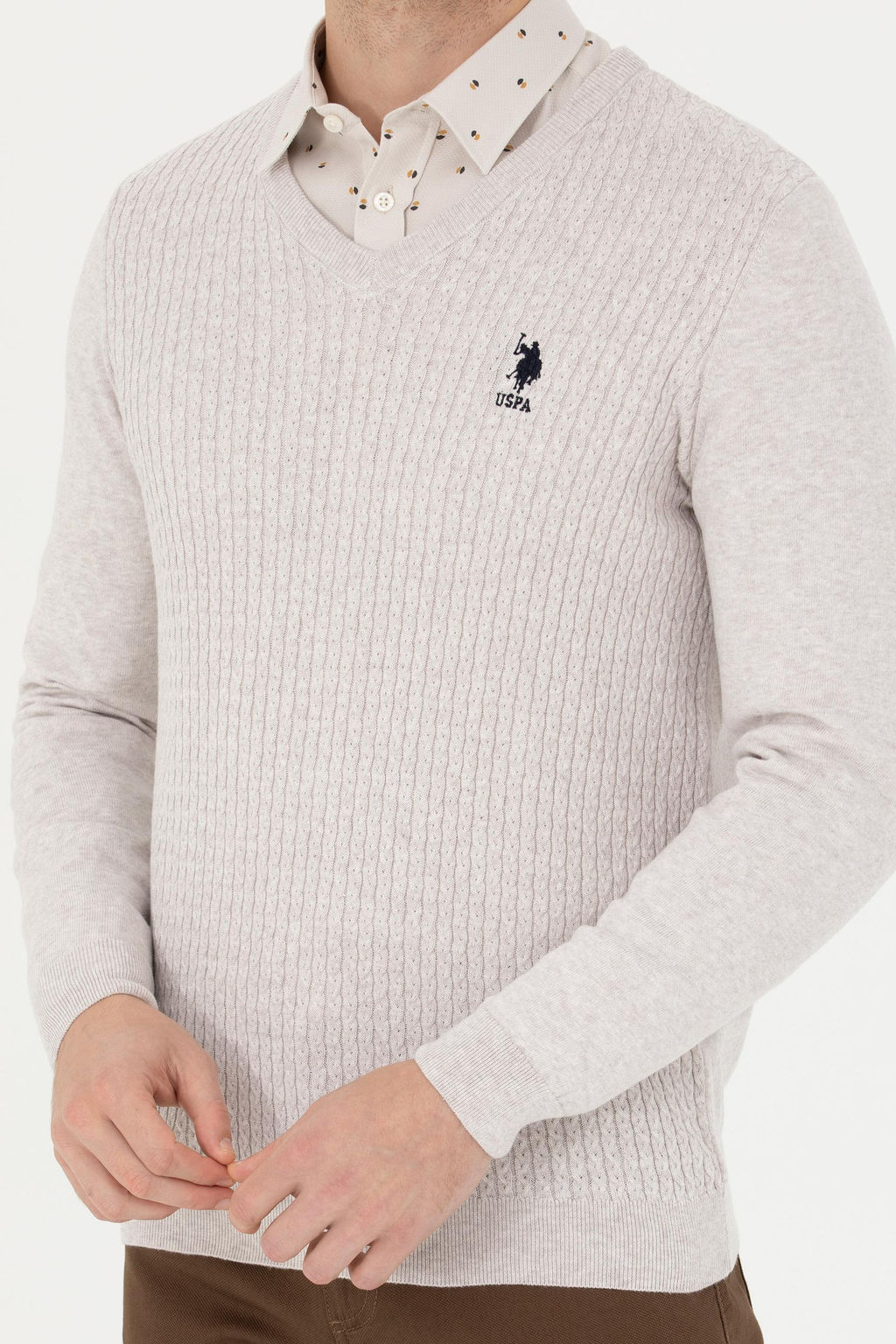 Свитер мужской U.S. Polo Assn каменный меланж хлопок  фото 13