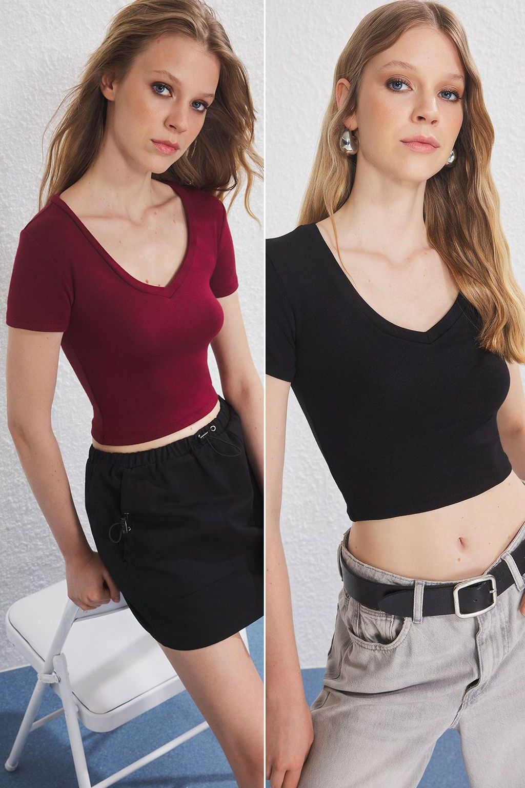 Trendyolmilla Siyah-Beyaz 2li Paket Orme Bluz TWOSS25BZ00504 фото 8