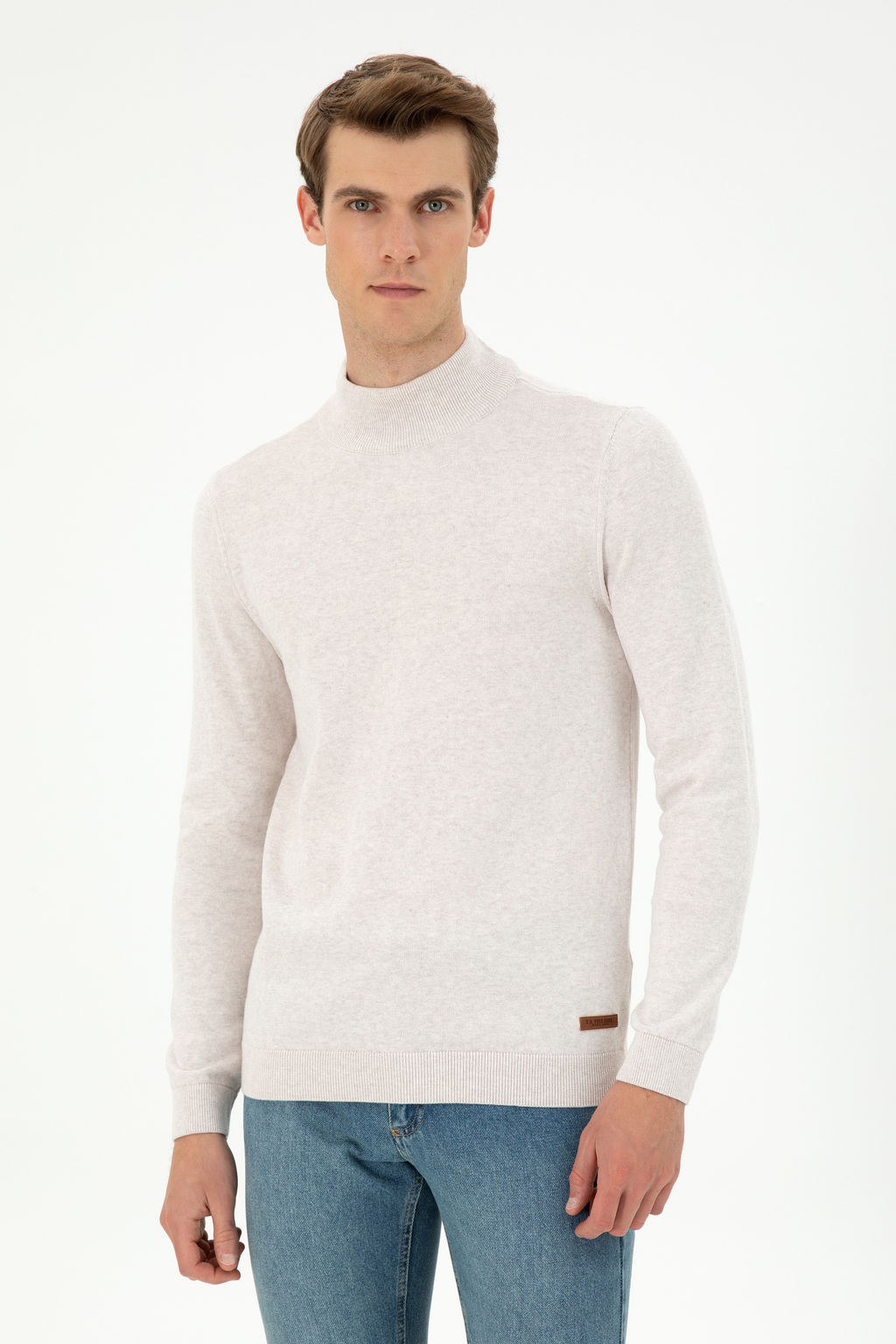 Erkek Slim Fit Yar_m Bal_k__ Yaka Ta_ Melanj Basic Kazak - U.s. polo assn фото 8
