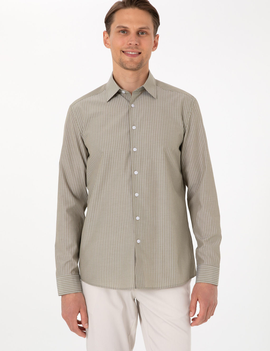Haki Slim Fit _izgili Uzun Kollu G_mlek - Pierre cardin фото 3