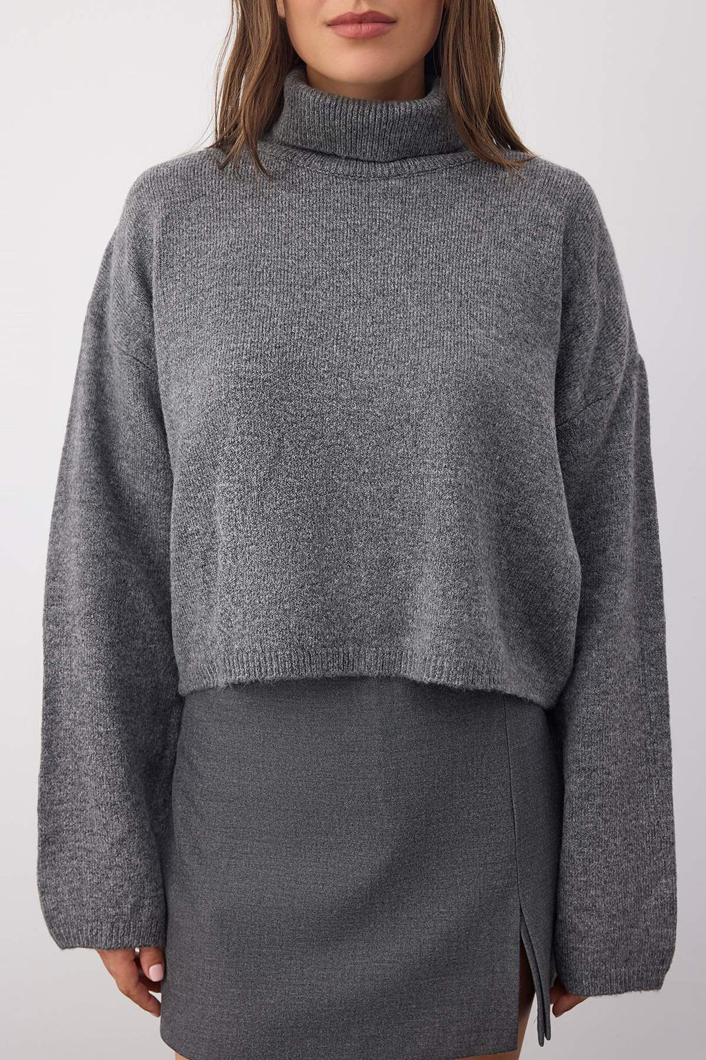 Kahverengi Wardrobe Essentials Genis Kal?p Yumusak Dokulu Crop/K?sa Triko Kazak TWOAW26KZ00113 - Trendyolmilla фото 15