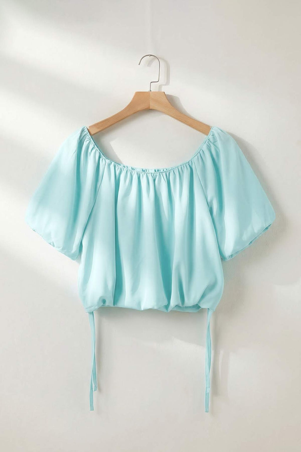 Su Yesili Baglama Detayl? Carmen Yaka Dokuma Balon Bluz TWOSS26BZ00419