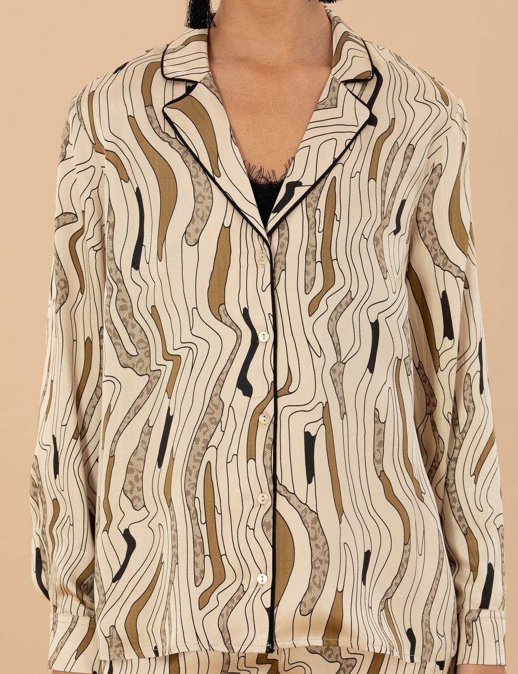 Krem Regular Fit Uzun Kollu Saten G_mlek