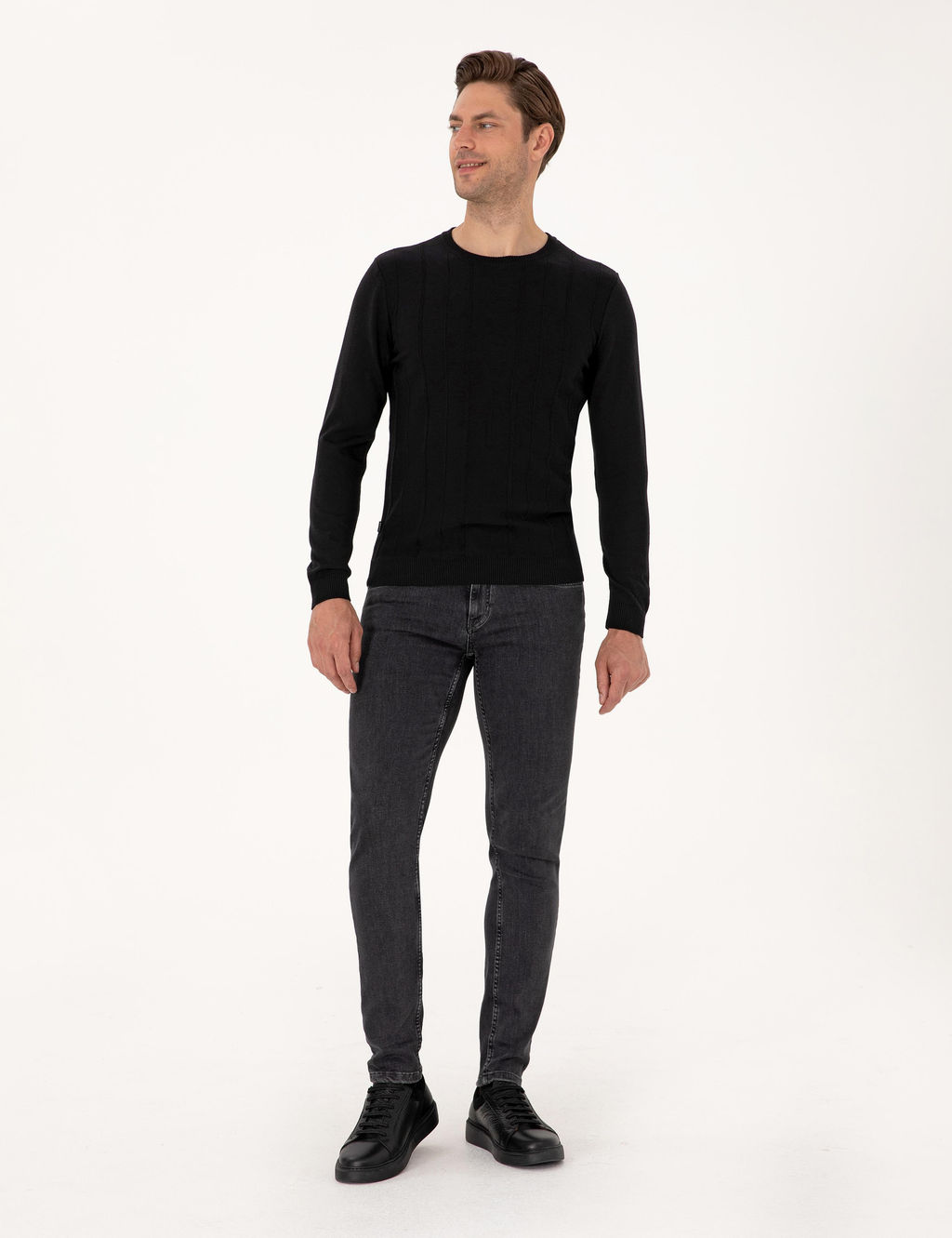 Siyah Slim Fit Bisiklet Yaka Triko Kazak - Pierre cardin фото 4