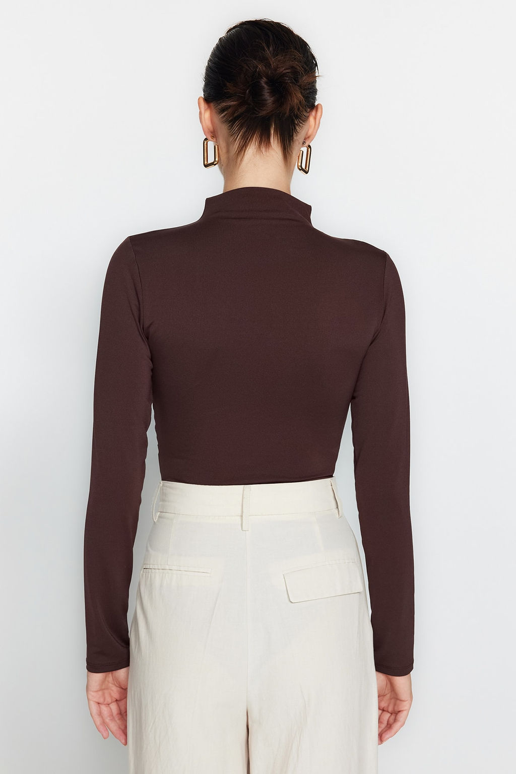 Kahverengi Buzgu Detayl? Dik Yaka C?tc?tl? Esnek Orme Body TWOAW24BD00014