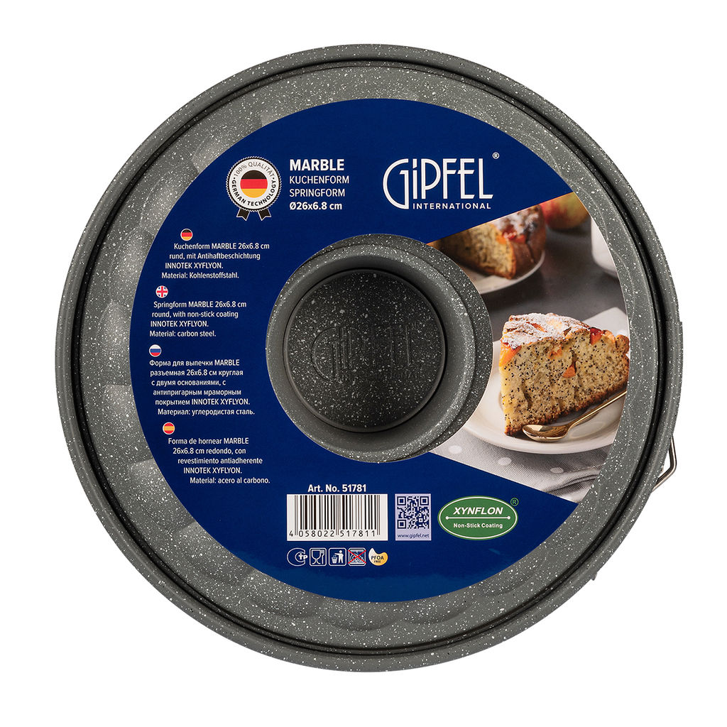 51781 GIPFEL Форма для выпечки MARBLE разъемная 26 х 6,8 см круглая с двумя основаниями, с антипригарным мраморным покрытием. Материал: углеродистая сталь  фото 5