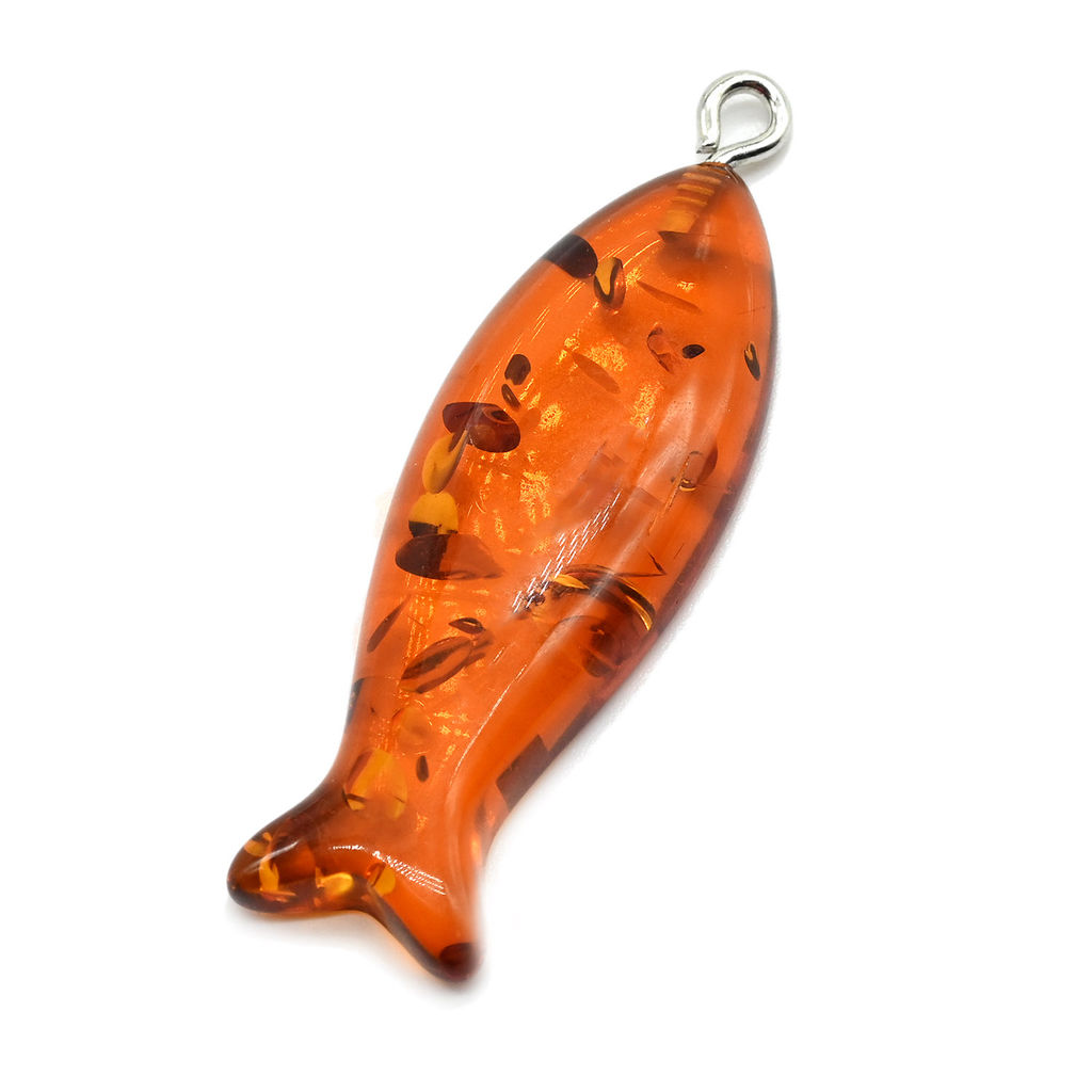 Подвеска Рыбка 13*37мм из янтаря цвет коньячный