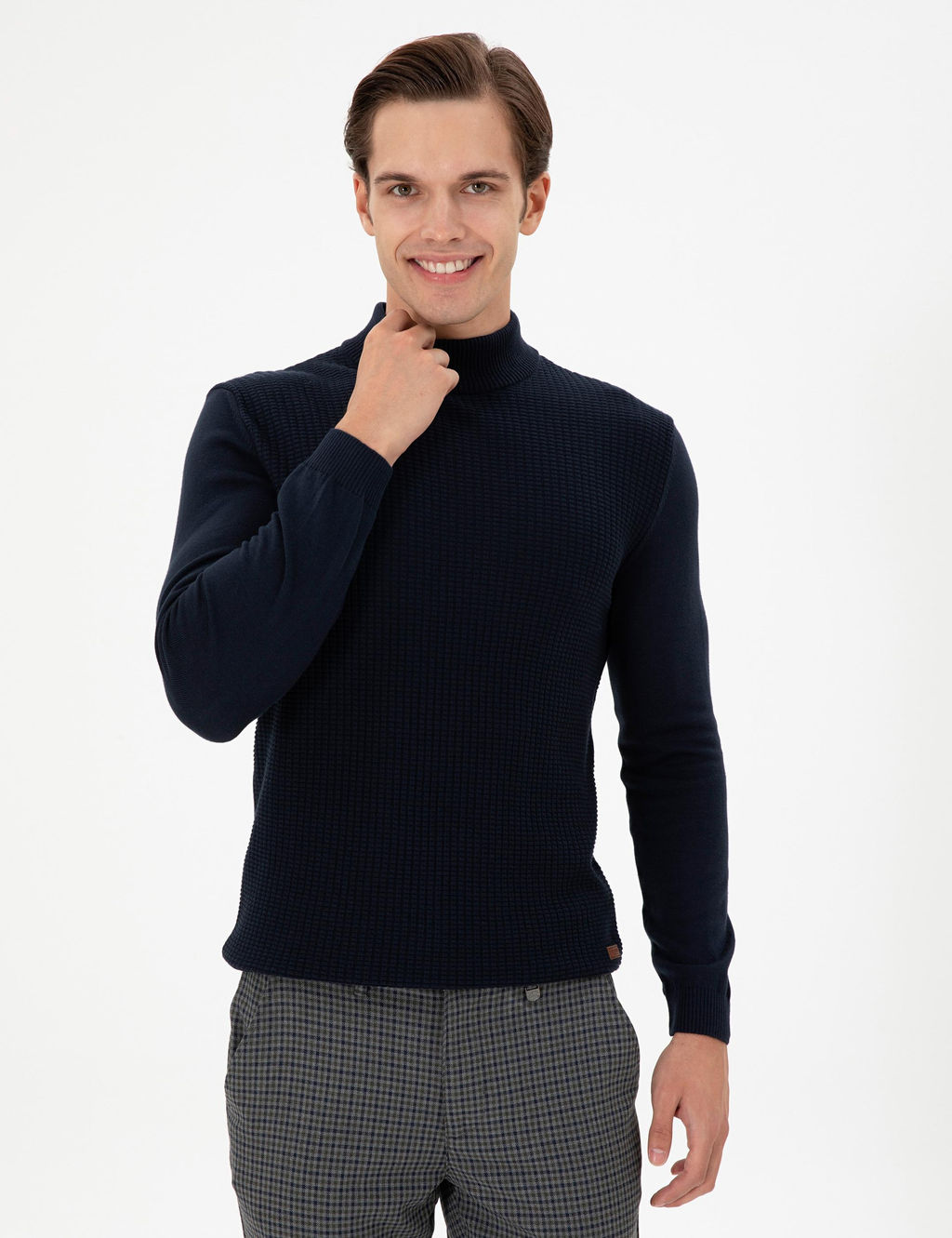 Erkek Slim Fit Yar_m Bal_k__ Yaka Lacivert Kazak - U.s. polo assn фото 3
