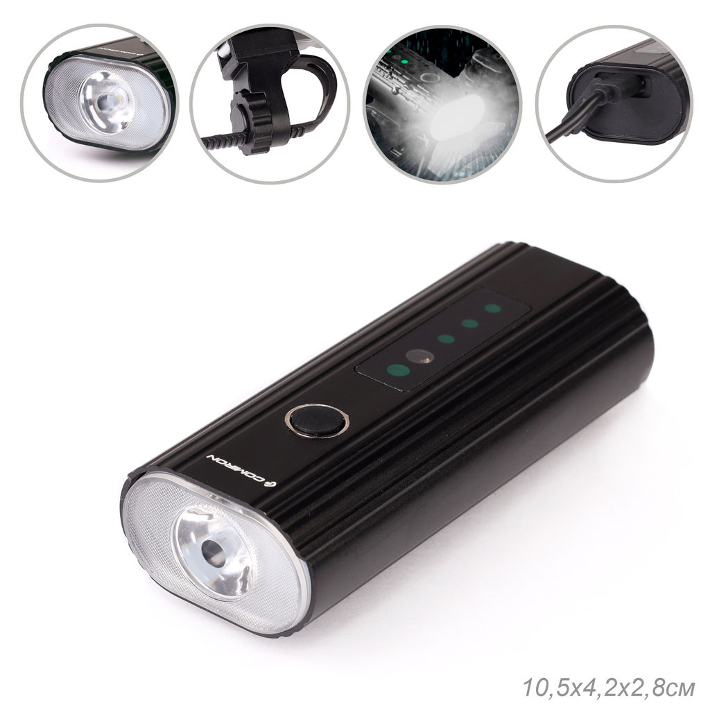 Фонарь передний COMIRON OKO400 корпус: авиационный алюминий 6063, IP67; свет: 1 XPG, 400lm; аккум: 3.7V 4000 mAh, USB; POWER BANK. /уп 25/50/ - Галеонтрейд фото 26