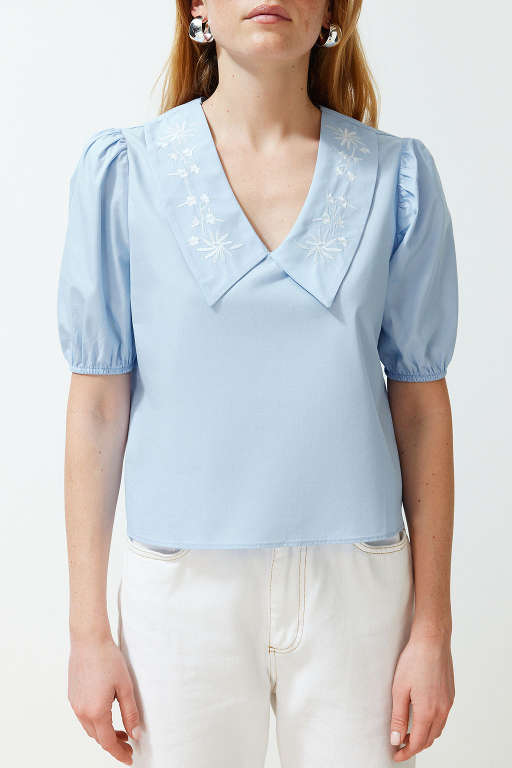 Mavi Yaka Detayl? Dokuma Bluz TWOSS24BZ00335