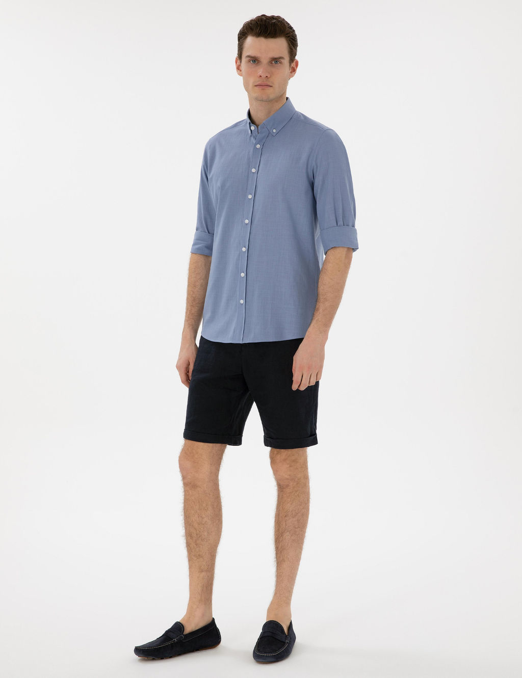 Рубашка Slim Fit синяя льняная