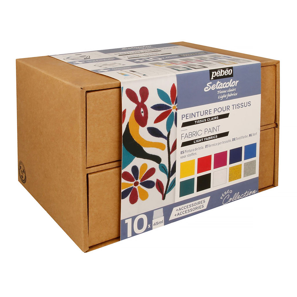 PEBEO Набор красок Setacolor Light Fabrics Коллекция для светлых тканей с аксессуарами 10 цв. х 45 мл 758483