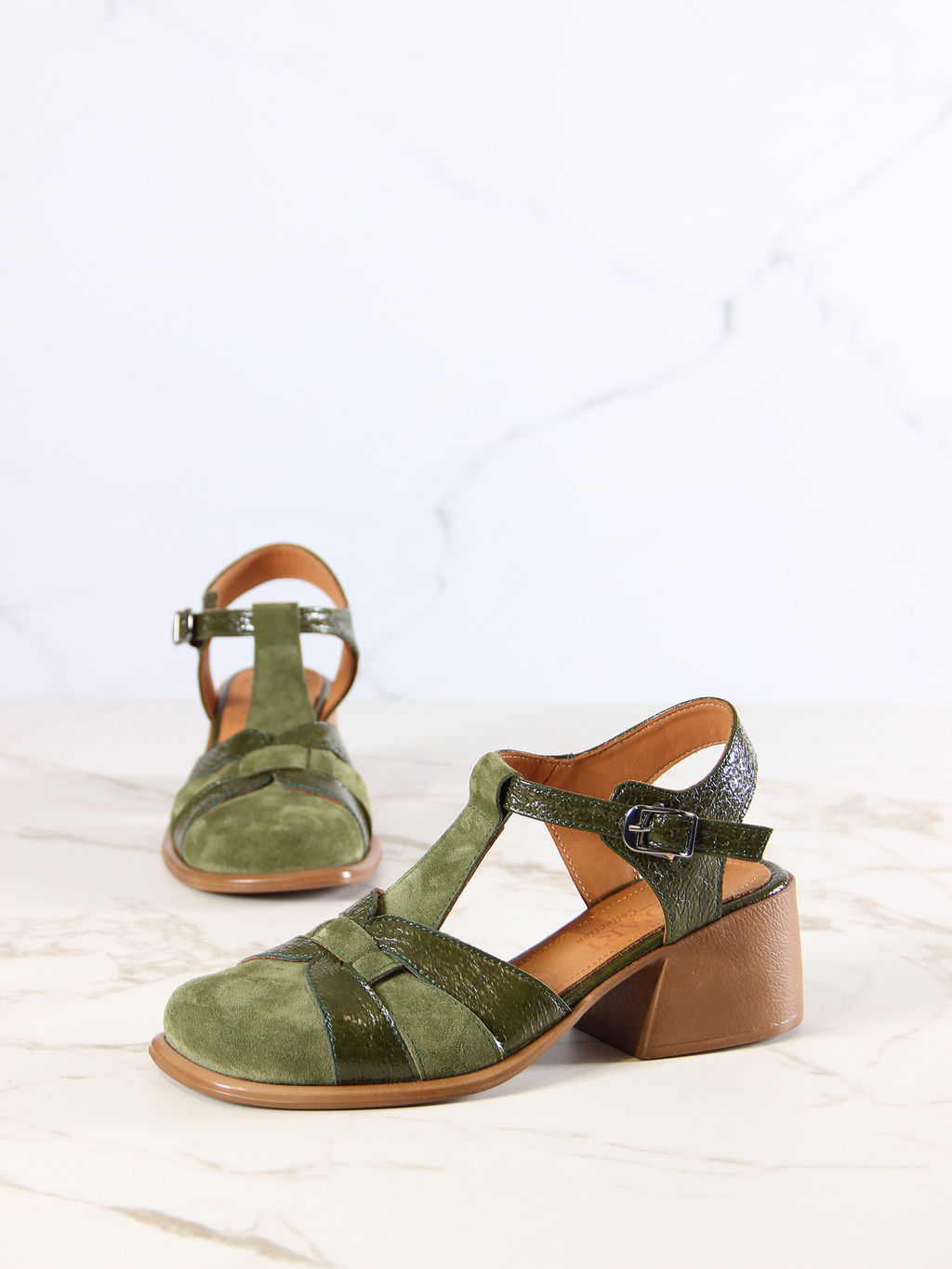 Босоножки 5038.23663bе.Зеленый наплак+оливковая замша
