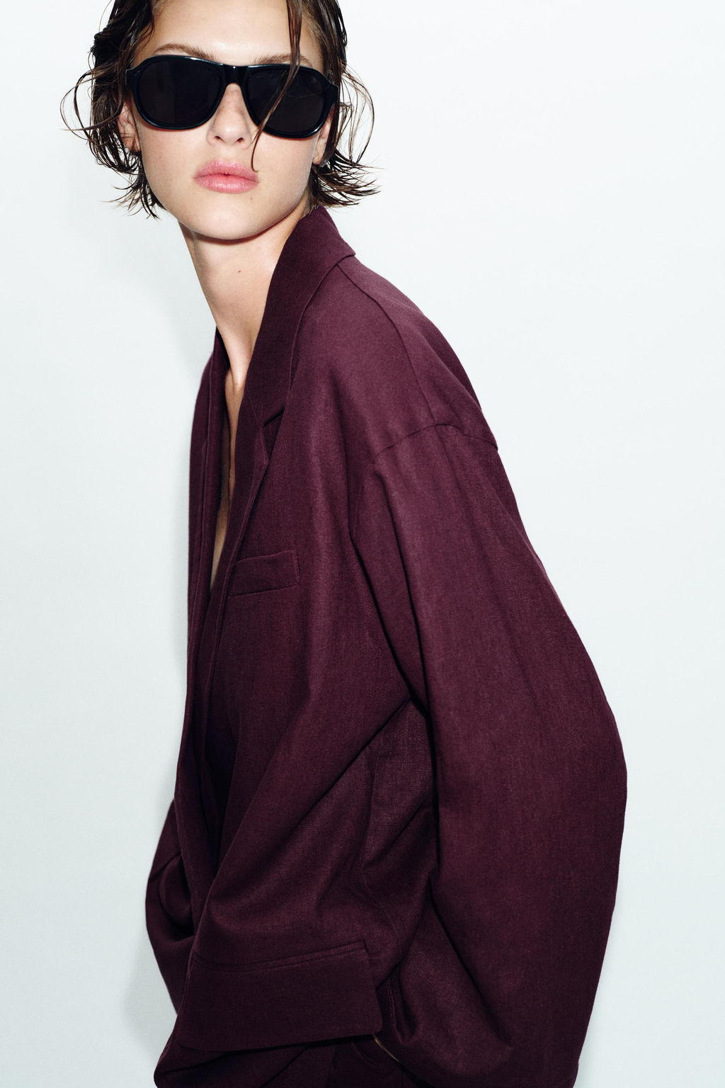 BLAZER CRUZADA CON LINO / Berenjena - Zara фото 3