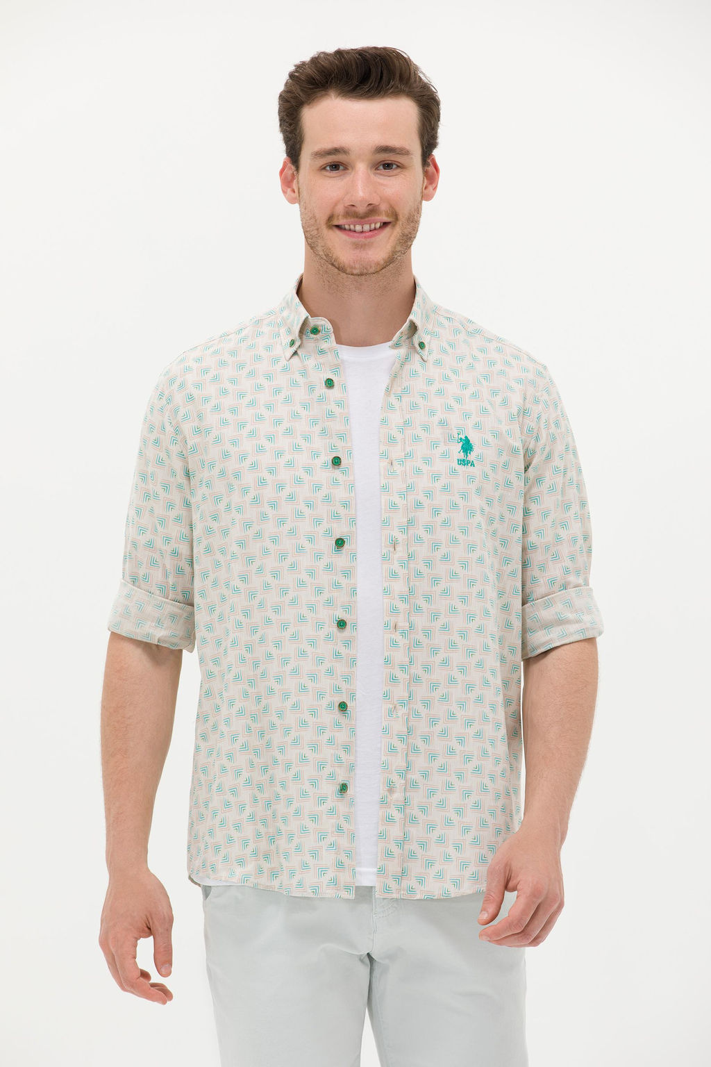 U. S. Polo Assn Мужская зеленая рубашка с длинным рукавом - U.s. polo assn фото 17