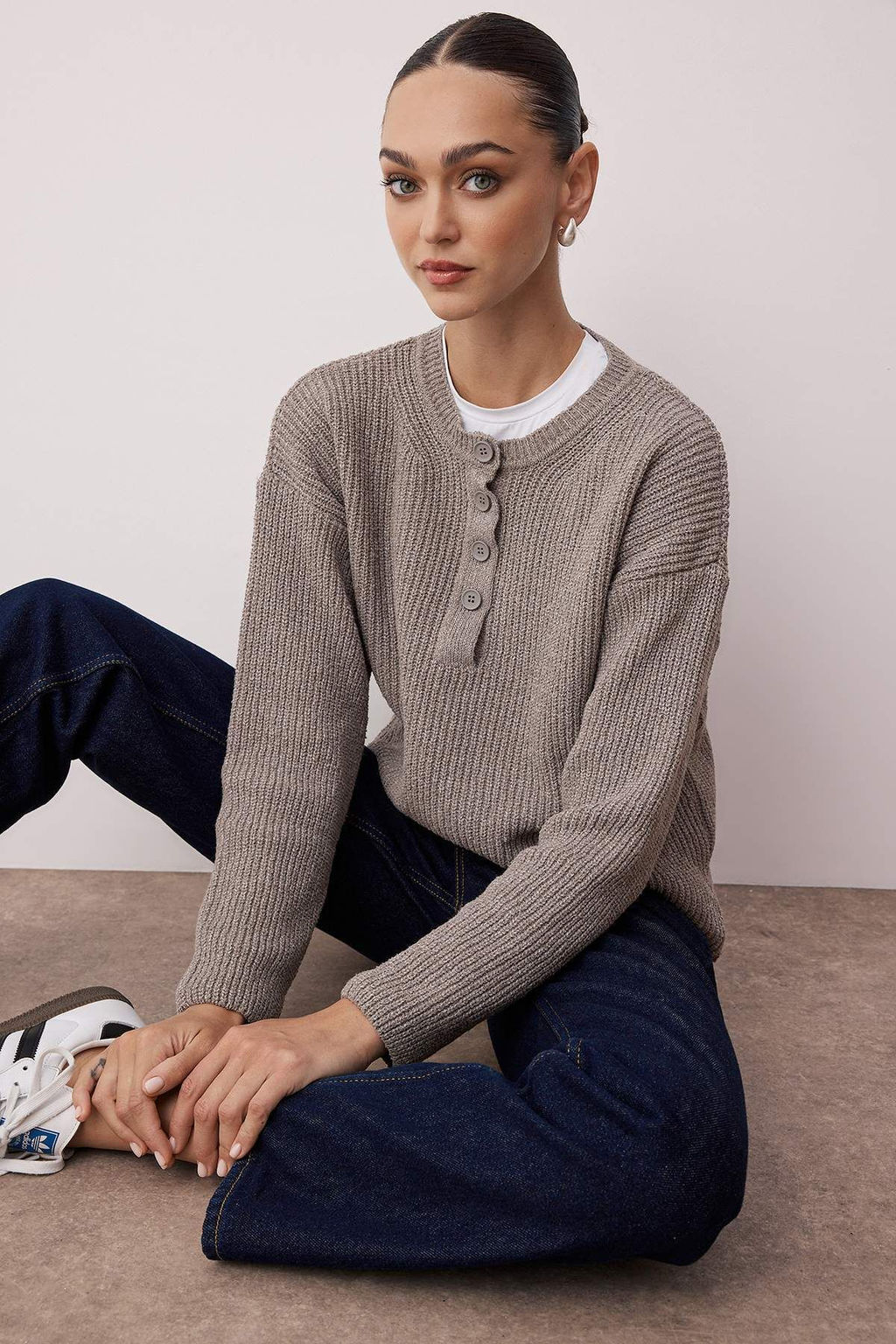 More Sustainable Lacivert Pamuklu Genis Kal?p Dugmeli Triko Kazak TWOAW26KZ00117 - Trendyolmilla фото 5