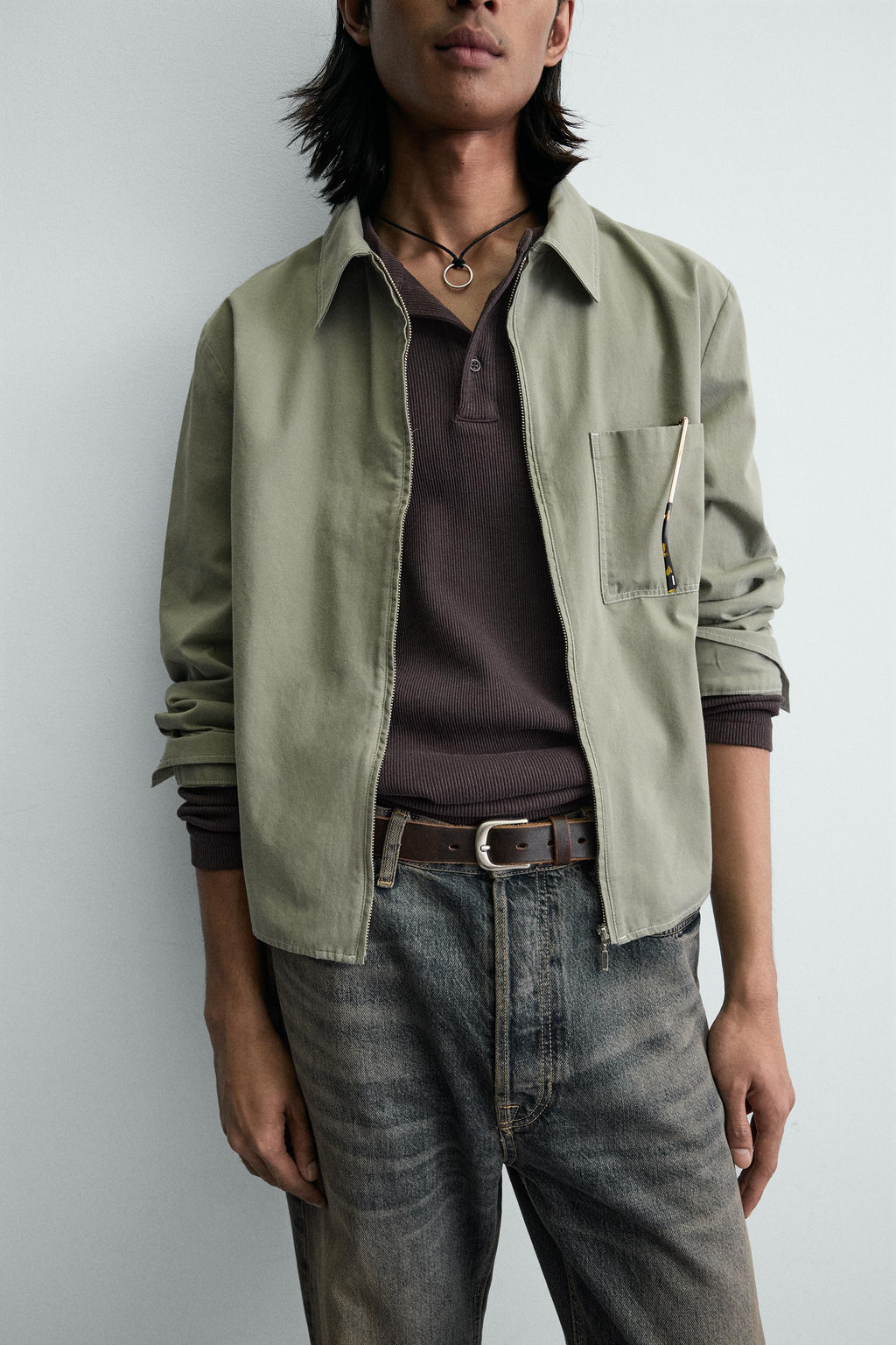 SOBRECAMISA CROPPED FIT CREMALLERA / Verde - Zara фото 7