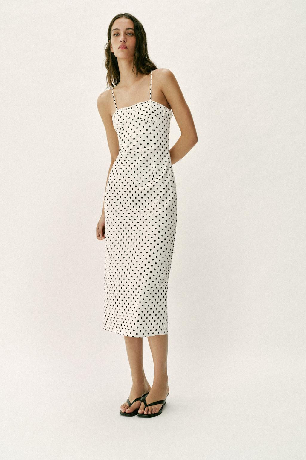 VESTIDO MIDI CORSETERO LUNARES / Blanco / Negro - Zara фото 9