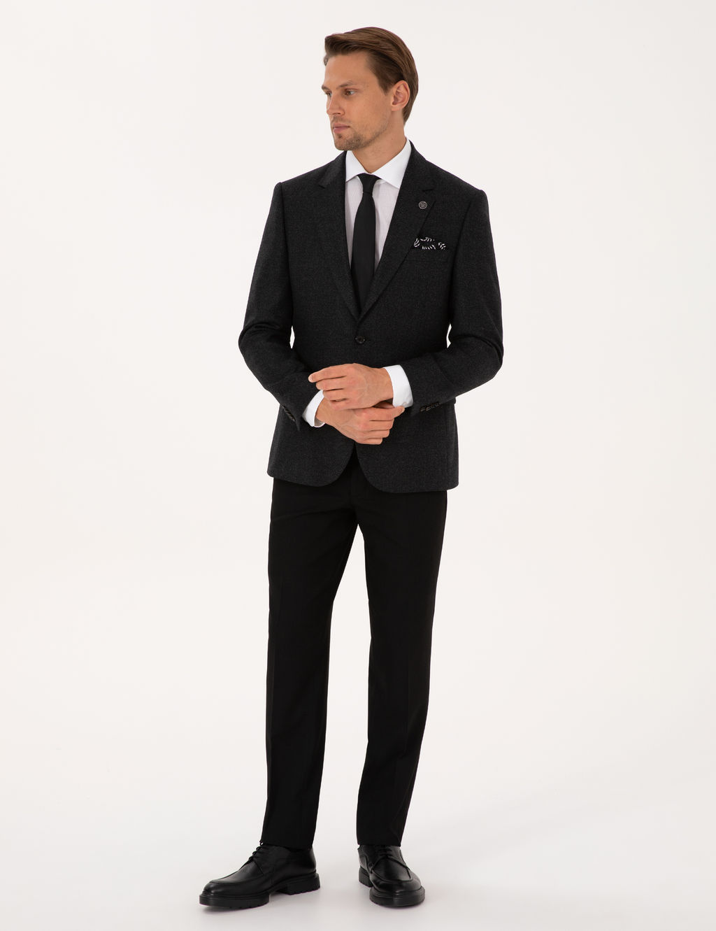 Antrasit Slim Fit Y_n _pek Kar___ml_ Ceket