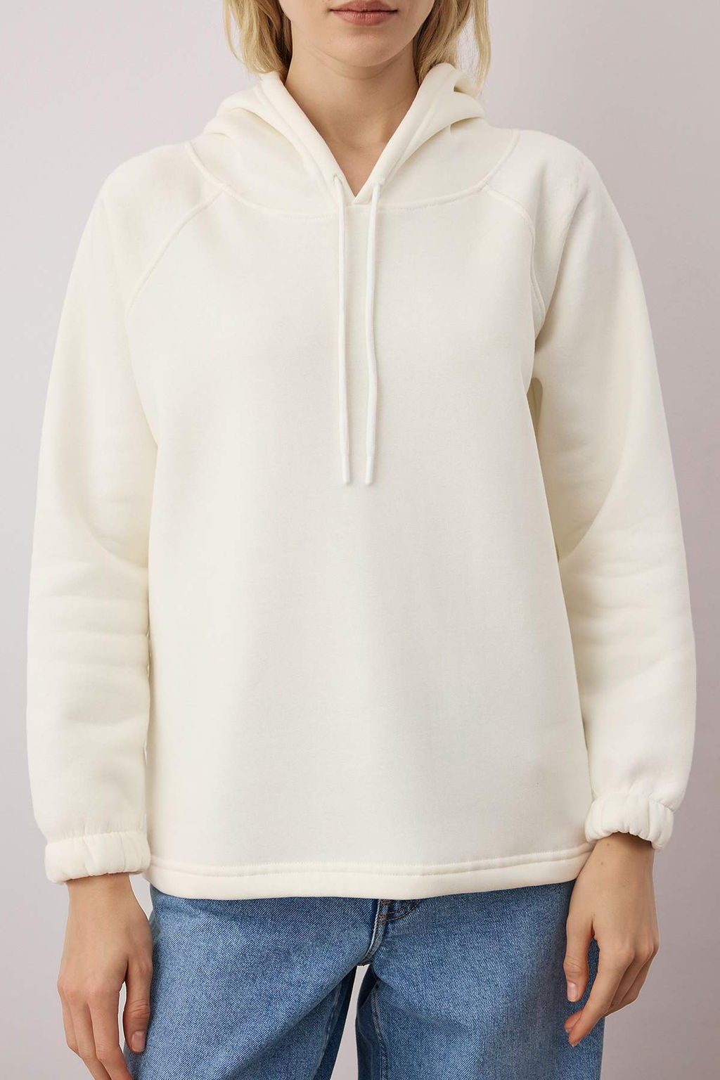Ekru Kal?n Ici Polarl? Kapusonlu Kordonlu Orme Sweatshirt TWOAW26SW00129 - Trendyolmilla фото 3