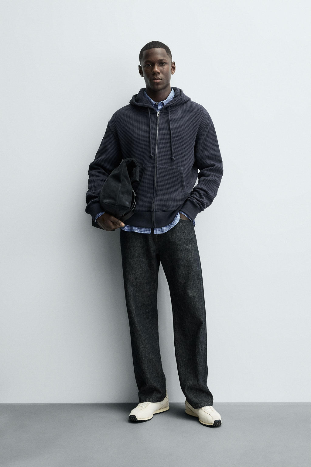 WAFFLE TEXTURED ZIP-UP SWEATSHIRT
