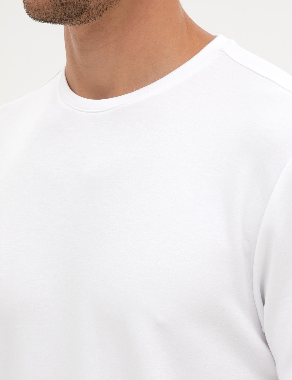 Beyaz Regular Fit Kal_n Dokulu Bisiklet Yaka Basic Ti__rt - Pierre cardin фото 7