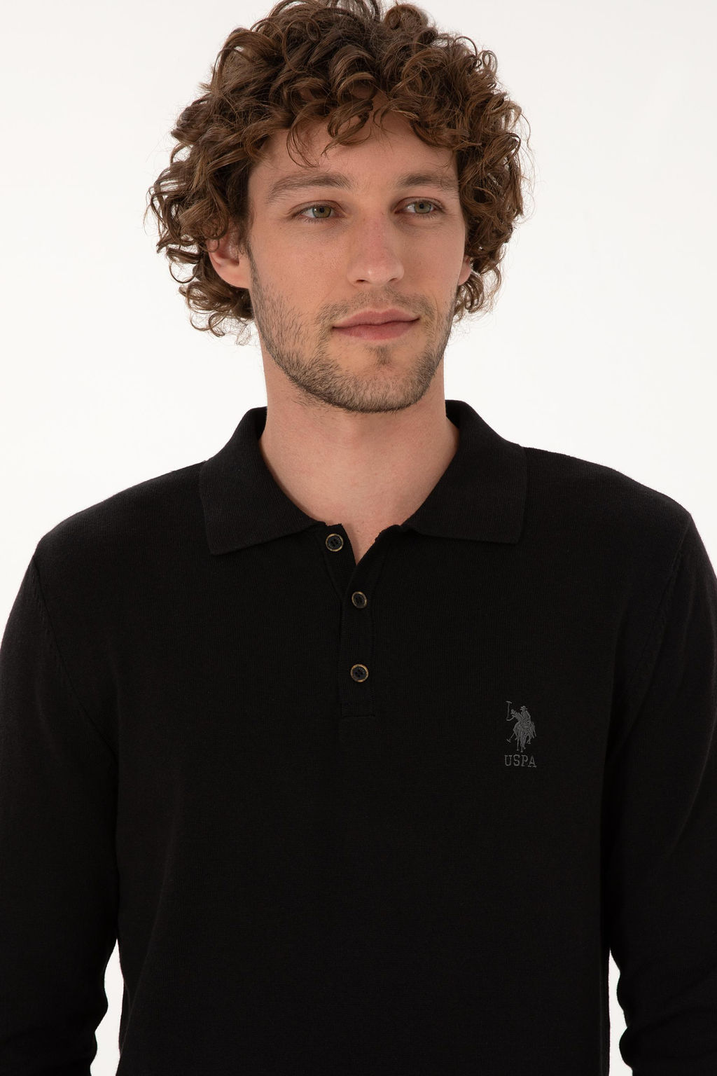 Erkek Slim Fit Polo Yaka Siyah Basic Kazak - U.s. polo assn фото 2