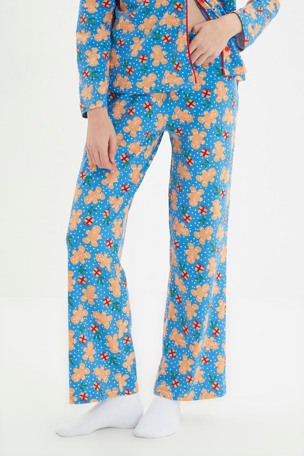 Trendyolmilla Mavi %100 Pamuklu Y?lbas? Temal? Orme Pijama Tak?m? THMAW22PT1204  фото 11