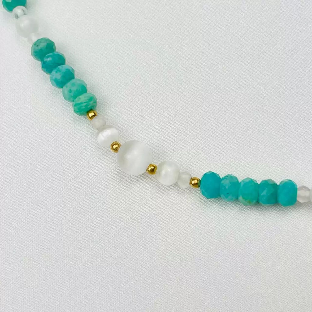 Бусы из Амазонита и Селенита 42 см +