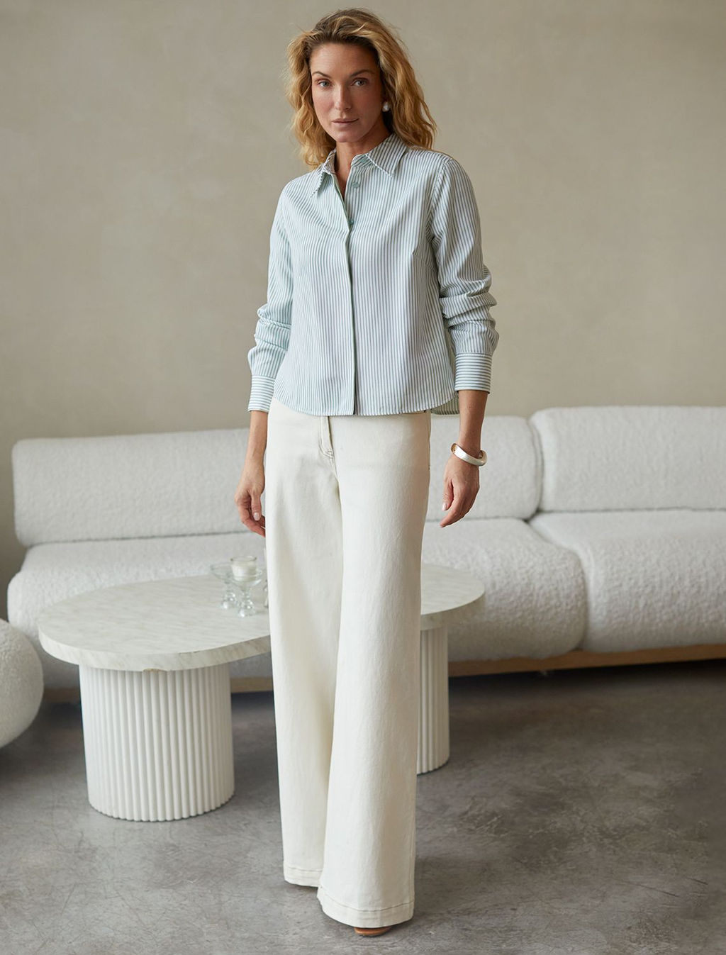 Укороченная блузка в полоску из эластичного хлопка - Vilatte фото 3