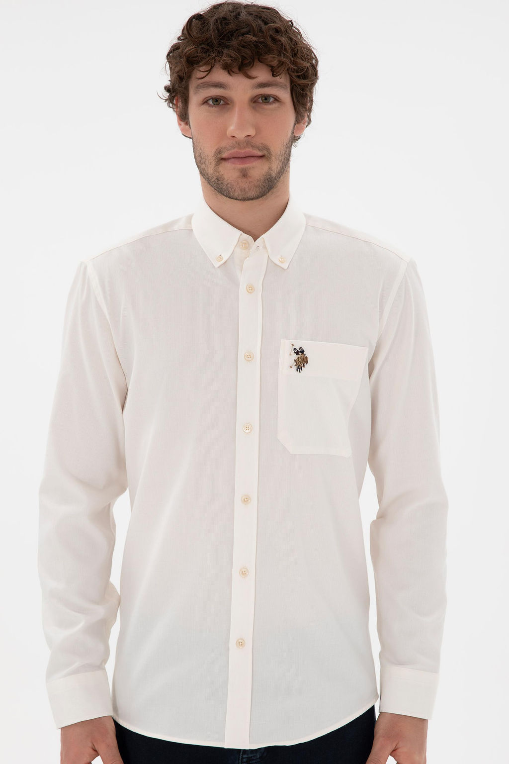 Мужская кремовая рубашка с длинным рукавом 1 бесплатно для 1 зоны в рубашках - U.s. polo assn фото 3