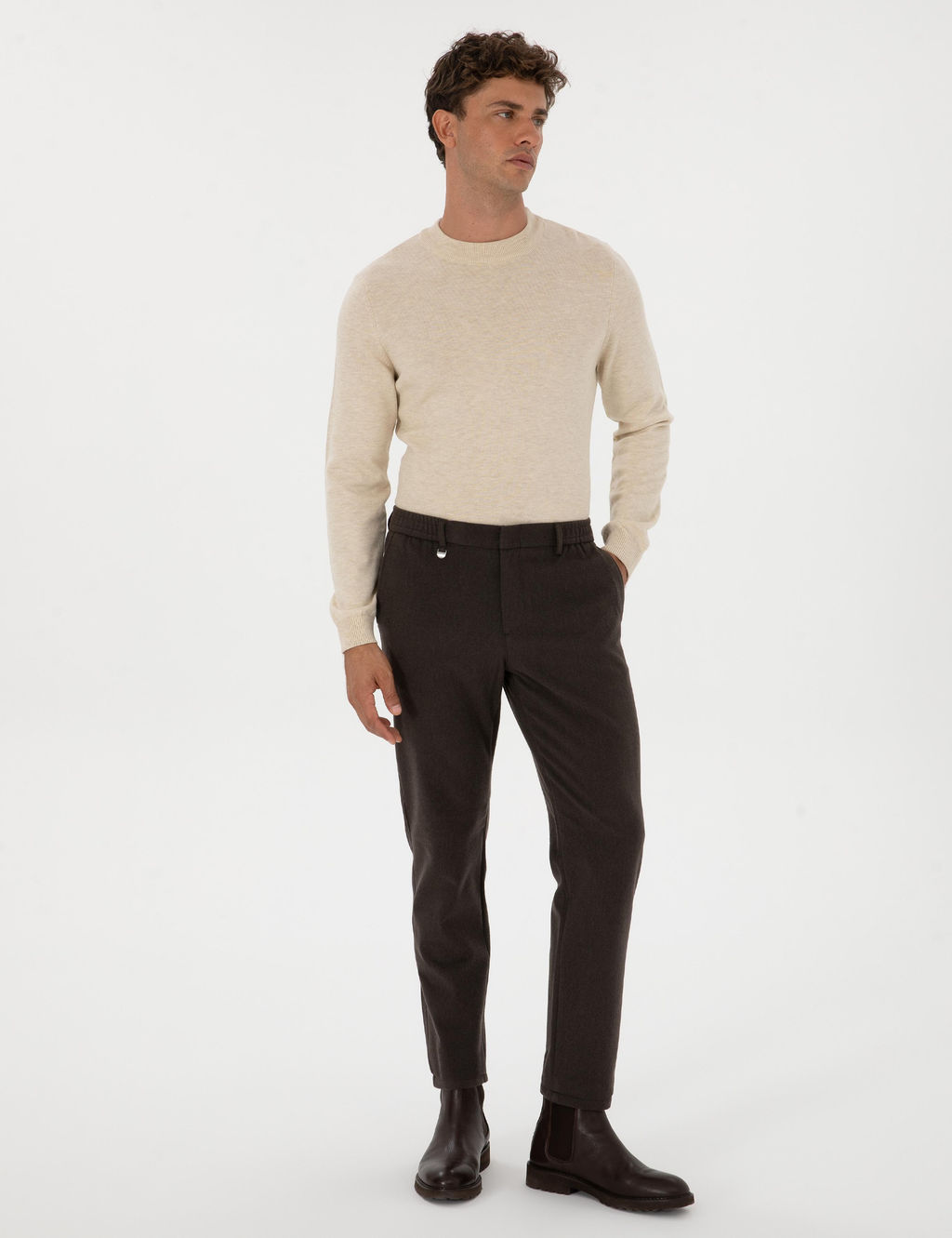 Kahverengi Slim Fit Flanel Dokulu Kuma_ Pantolon - Pierre cardin фото 3