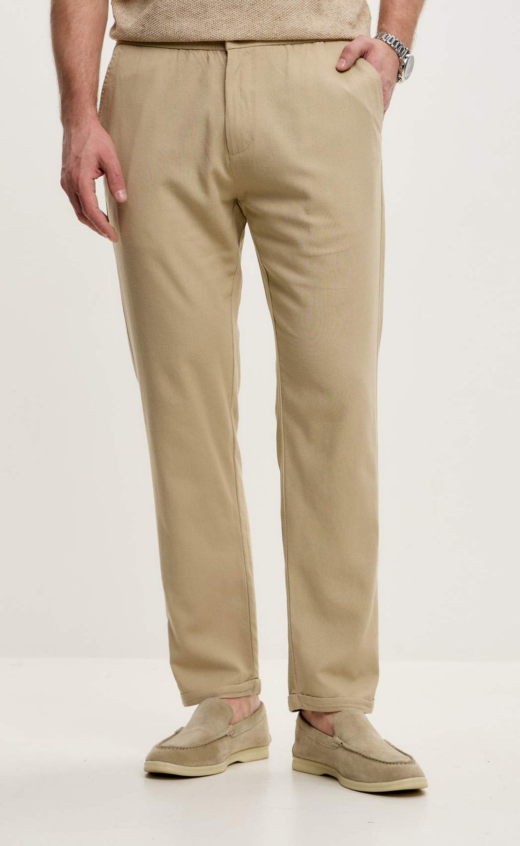 Брюки лен F211-0871 beige