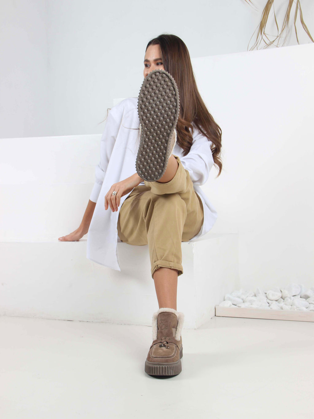 Ботинки 307.от11br. коричневый капучино замша/Шерсть