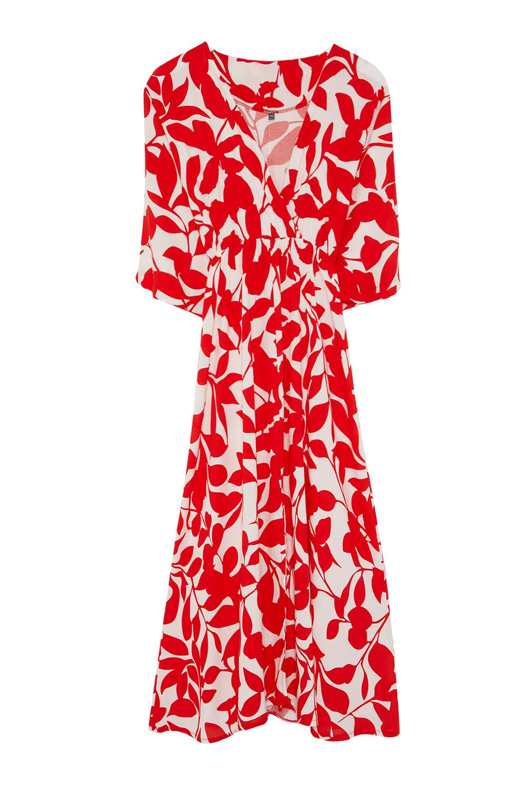 K?rm?z? Sal Desen A Kesim Kruvaze Yaka Midi Dokuma Elbise DWOSS24EL00913