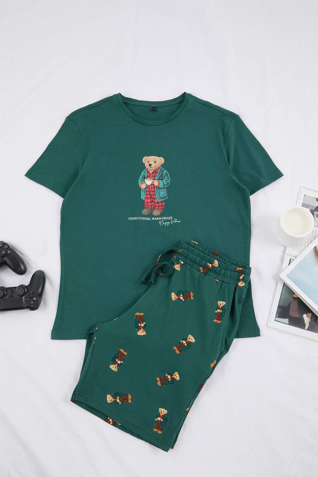 Yesil Regular Ay?c?k Bask?l? T-shirt - Sort Pijama Tak?m? TMNSS26PT00010