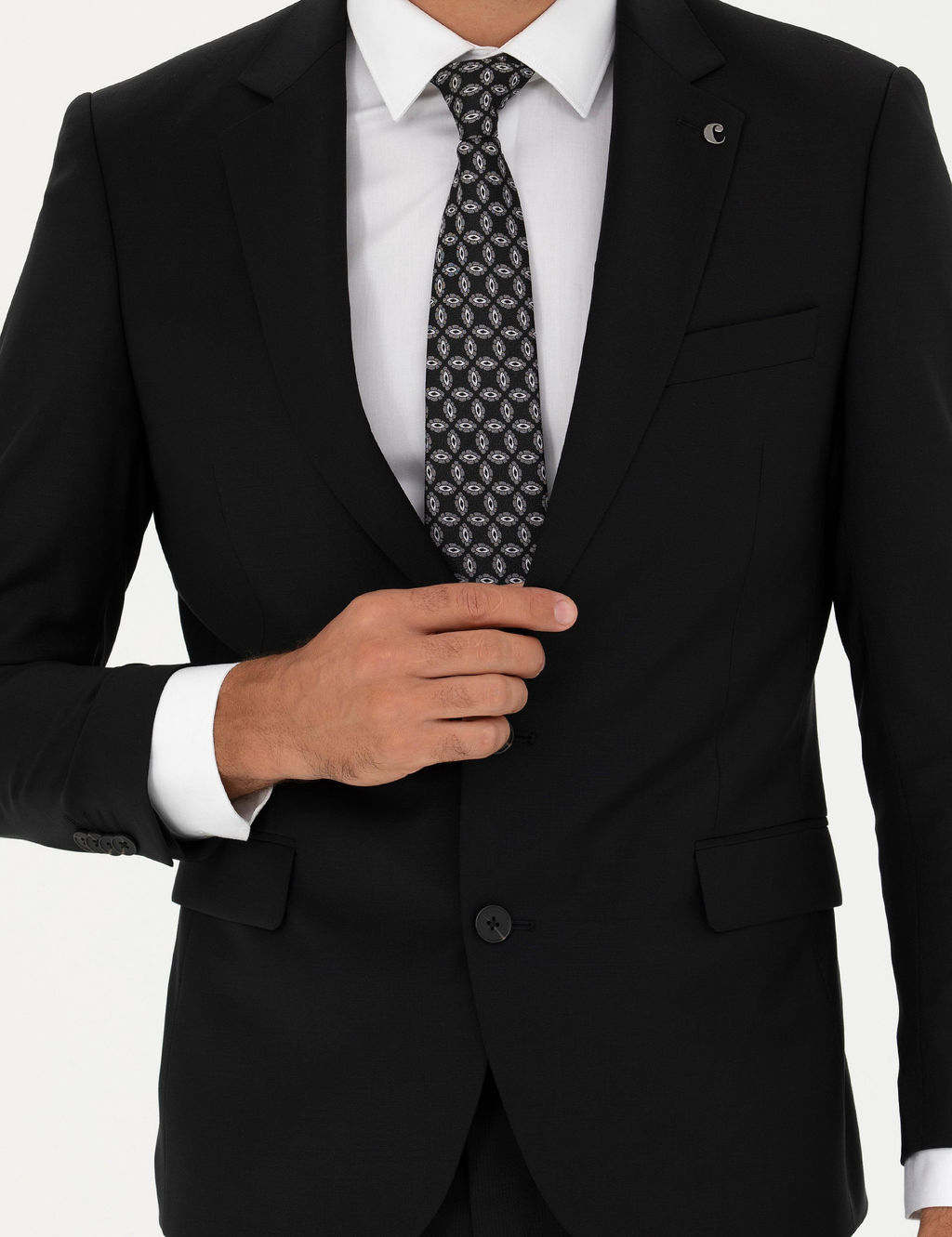 Черная классическая куртка из смесовой шерсти приталенного кроя - Cacharel фото 5