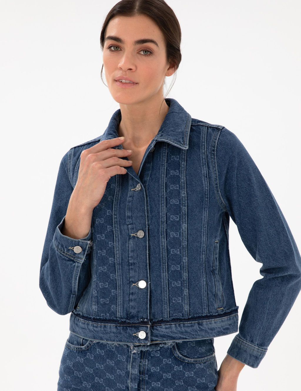 Koyu Mavi Crop Top Jean Ceket - Pierre cardin фото 3
