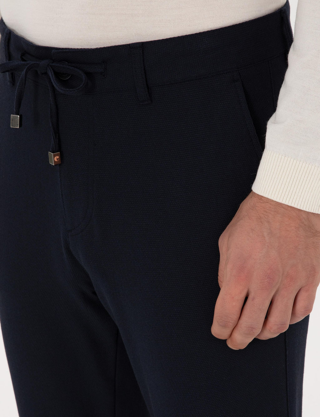 Lacivert Slim Fit Beli Ba_c_kl_ Kanvas Pantolon