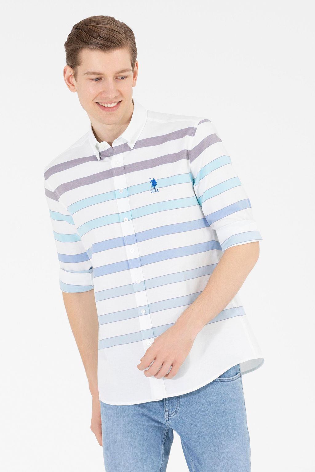 U. S. Polo Assn / Мужская синяя рубашка с длинным рукавом - U.s. polo assn фото 15