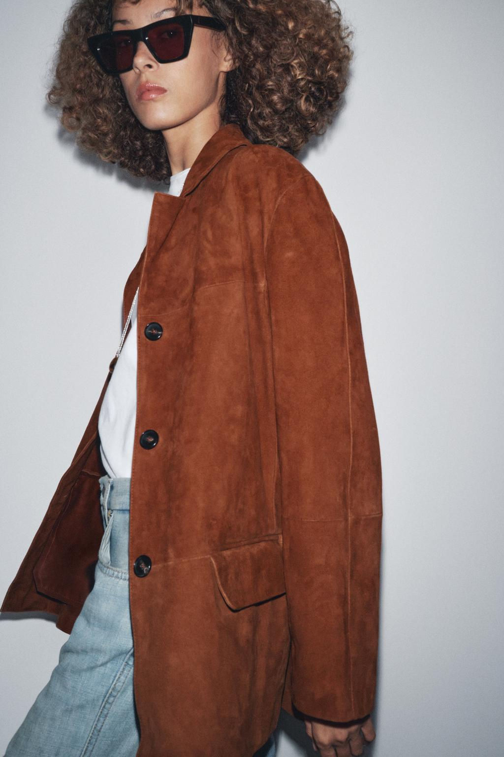 ZW COLLECTION LIMITED EDITION OVERSIZED SUEDE LEATHER BLAZER - Zara фото 6