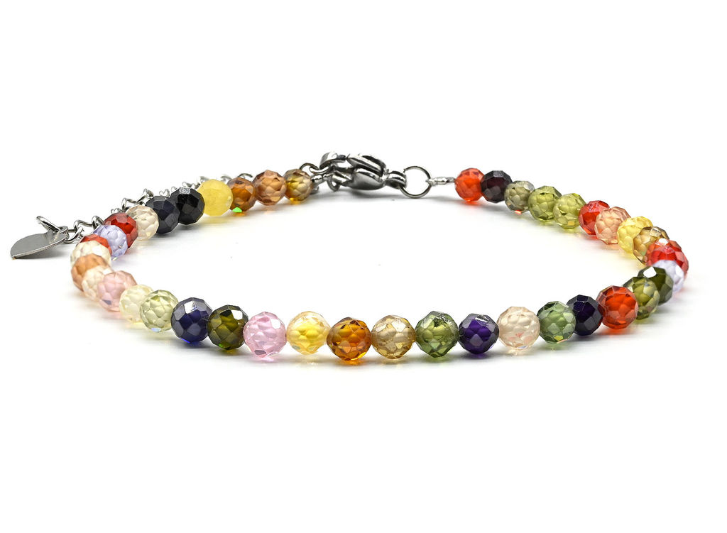 Браслет из фианитов шарик граненый 4мм цвет микс, 17см
