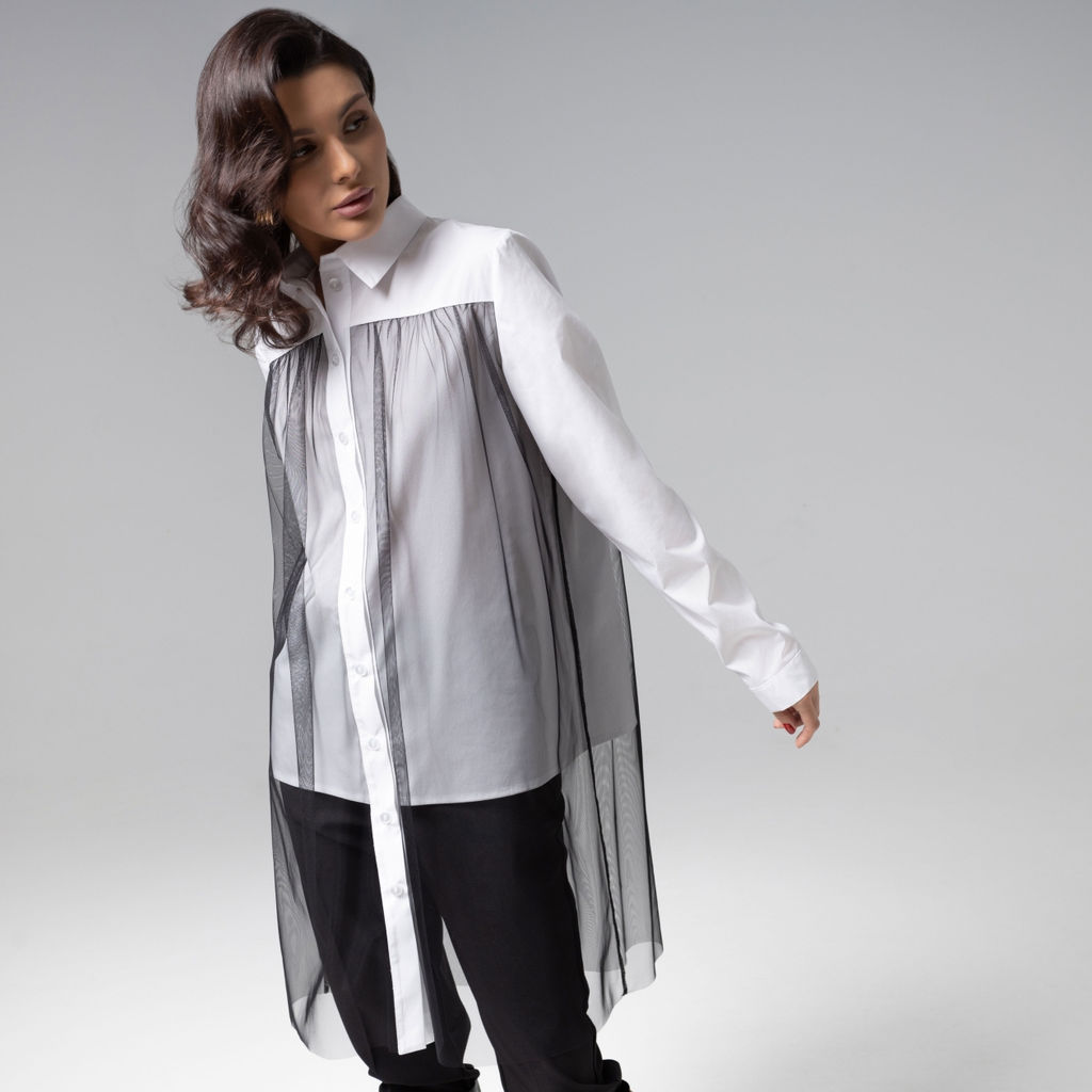 Рубашка комбинированная с сеткой, Срочно на обложку (white) - Charutti фото 4