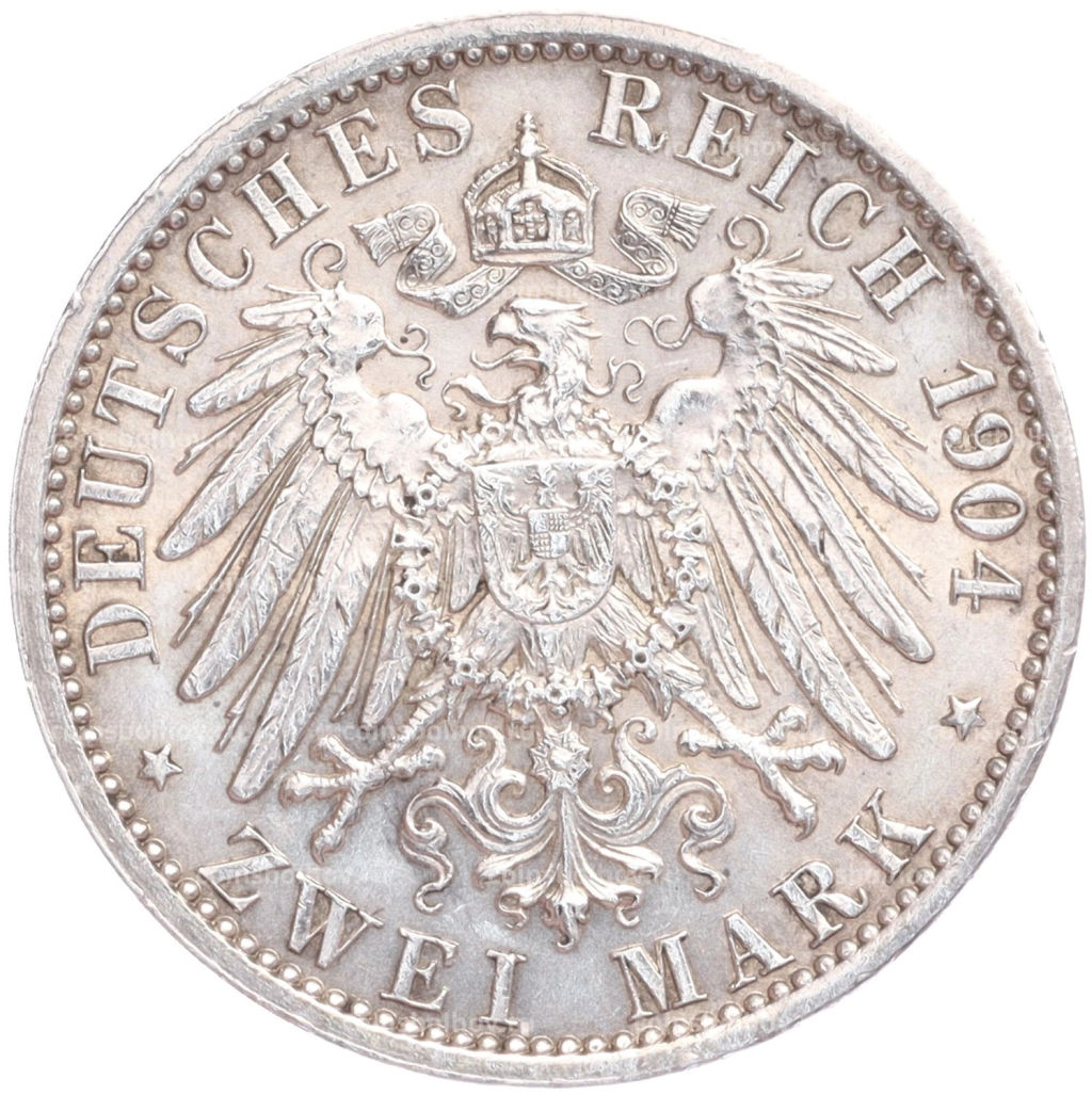 Монета 2 марки 1904 года Германия (Гессен) 400 лет со дня рождения Филиппа I Великодушного