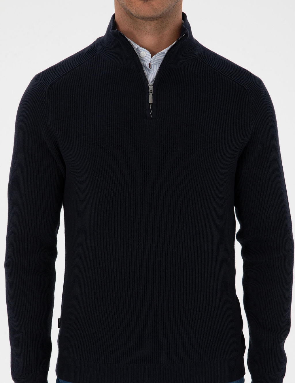 Lacivert Slim Fit Dik Yaka Fermuarl_ Triko Kazak - Pierre cardin фото 6
