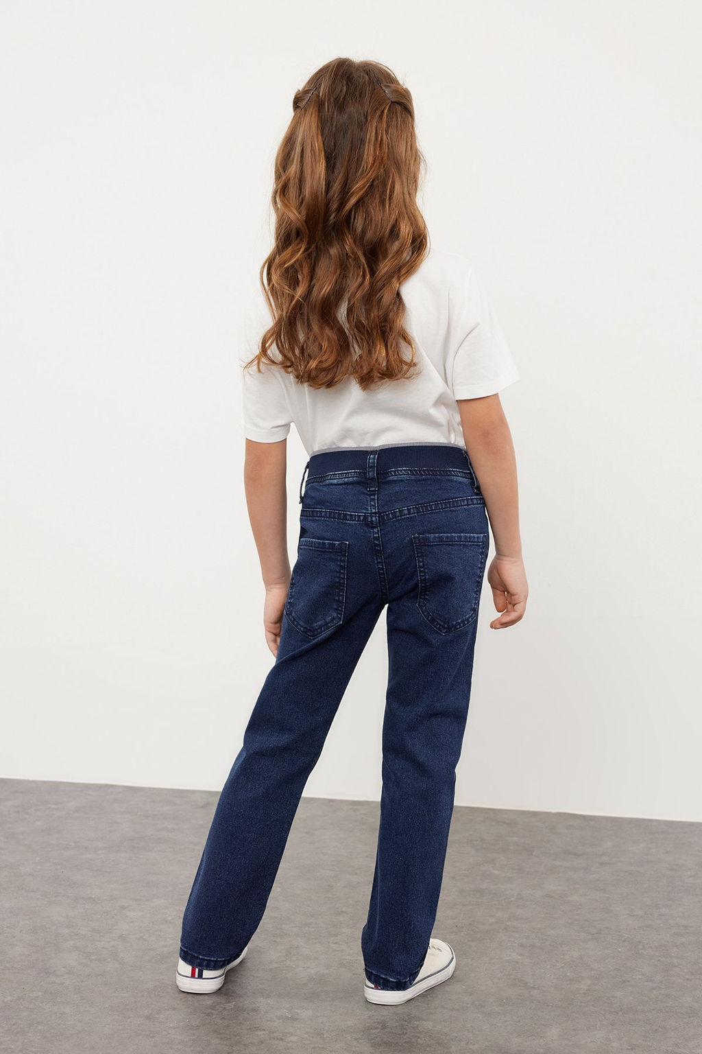 Koyu Mavi K?z Cocuk Esnek Straight Lastikli Denim Pantolon Jean TKDSS24PL00013 - Trendyolmilla фото 2