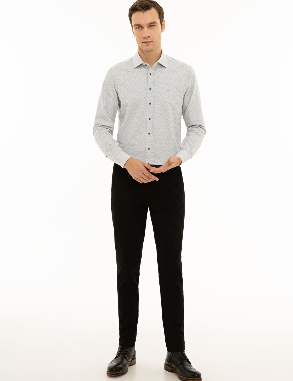 Светло-серая приталенная рубашка с длинным рукавом - Cacharel фото 4